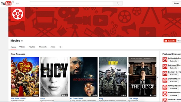 يوتيوب يوفر قسماً خاصاً لمشاهدة الأفلام وبالدقة العالية HD.