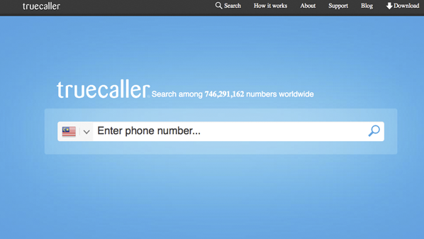 موقع “TrueCaller” الذي يوفّر إمكانية عرض اسم صاحب الرقم فقط من خلال ادخال الرقم