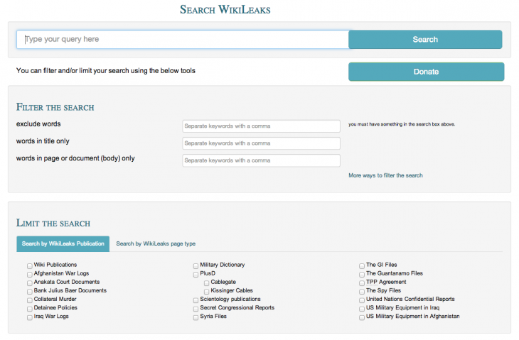 محرك البحث الجديد لموقع ويكيليكس
