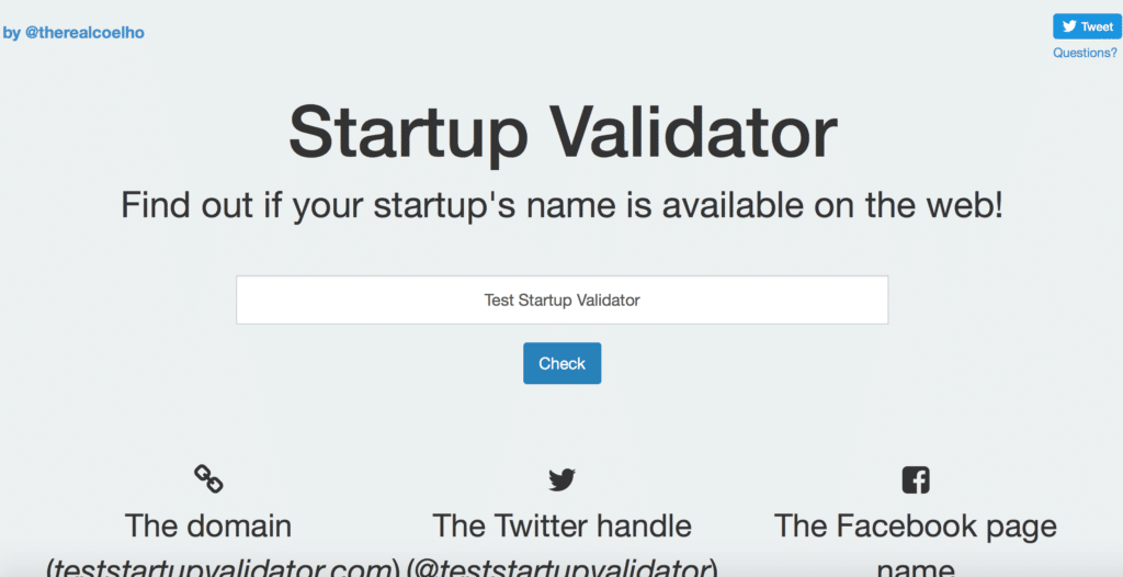 أداة Startup Validator للتحقق من توفّر اسم محدد على الإنترنت