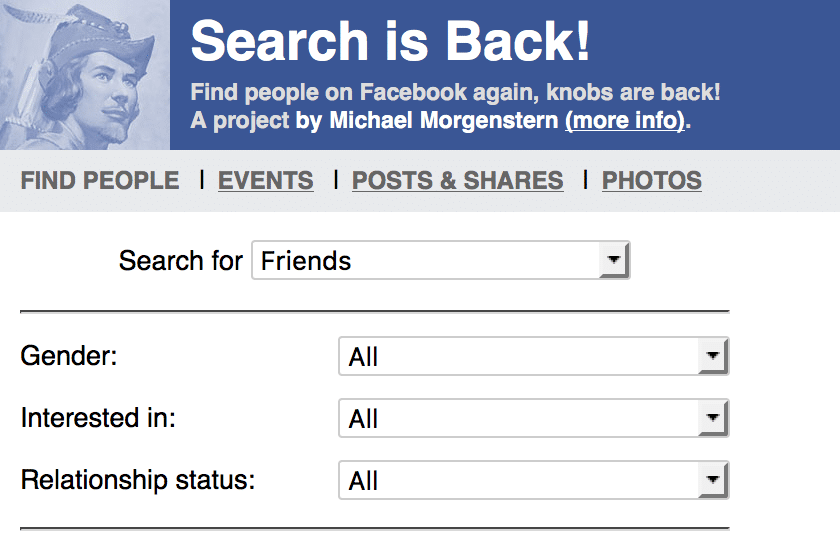 موقع لإعادة استخدام البحث عن الأصدقاء في فيسبوك