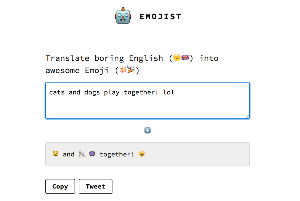 موقع Emojist لتحويل الكتابة الإنجليزية إلى رموز تعبيرية