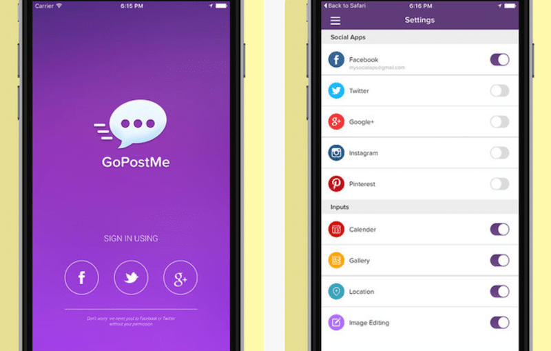تطبيق Gopostme لإدارة الشبكات الاجتماعية من مكان واحد على آيفون