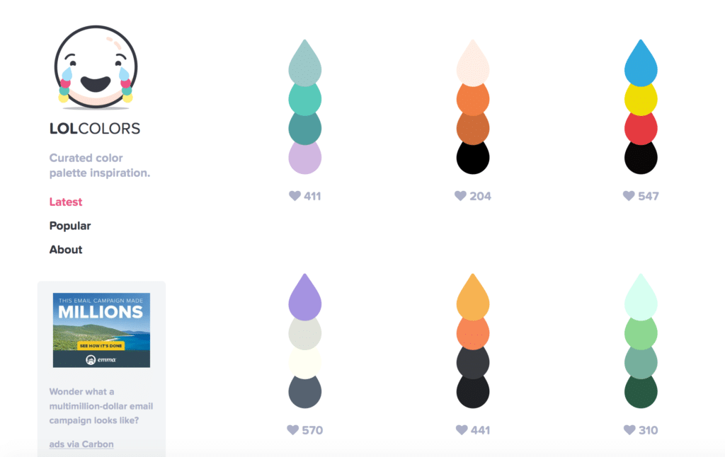 موقع LOL Colors للحصول على قائمة ألوان متناغمة مع بعضها
