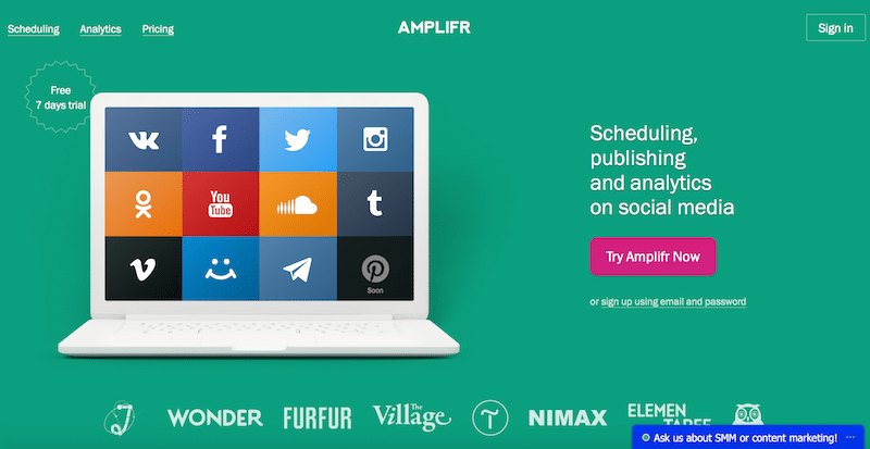 خدمة Amplifr لجدولة المنشروات على الشبكات الاجتماعية وتحليلها