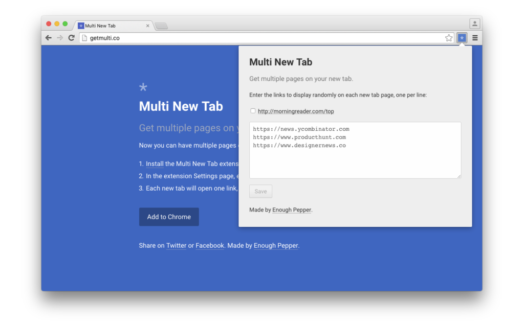 إضافة Multi New Tab لفتح موقع مفضّل عشوائي مع كل تبويب جديد