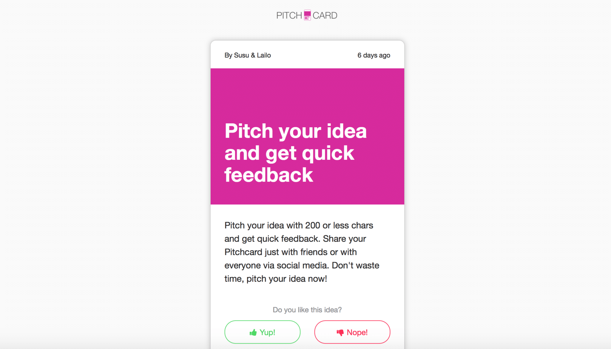 موقع Pitchcard للحصول على ردود فعل سريعة حول فكرتك