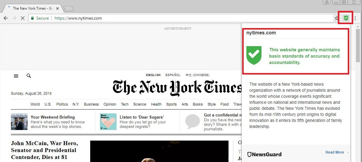 NewsGuard إضافة جديدة لمتصفحك تحذرك من مواقع الأخبار المزيفة 