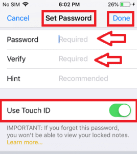 كيفية تأمين تطبيق الملاحظات على آيفون باستخدام باستخدام مستشعر البصمة Touch ID