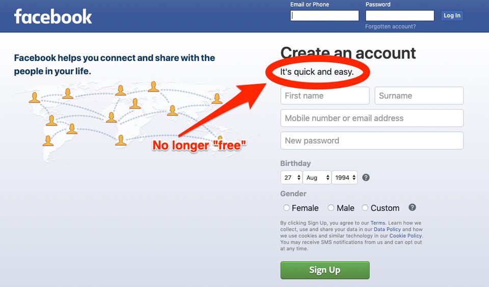 فيسبوك تتخلى عن شعارها بأن الخدمة مجانية