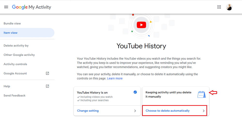 كيفية تفعيل ميزة حذف سجل المشاهدة تلقائيًا في يوتيوب