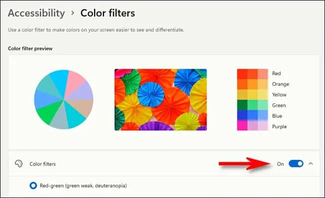 استخدام تأثيرات الألوان في ويندوز 11 للمصابين بعمى الألوان