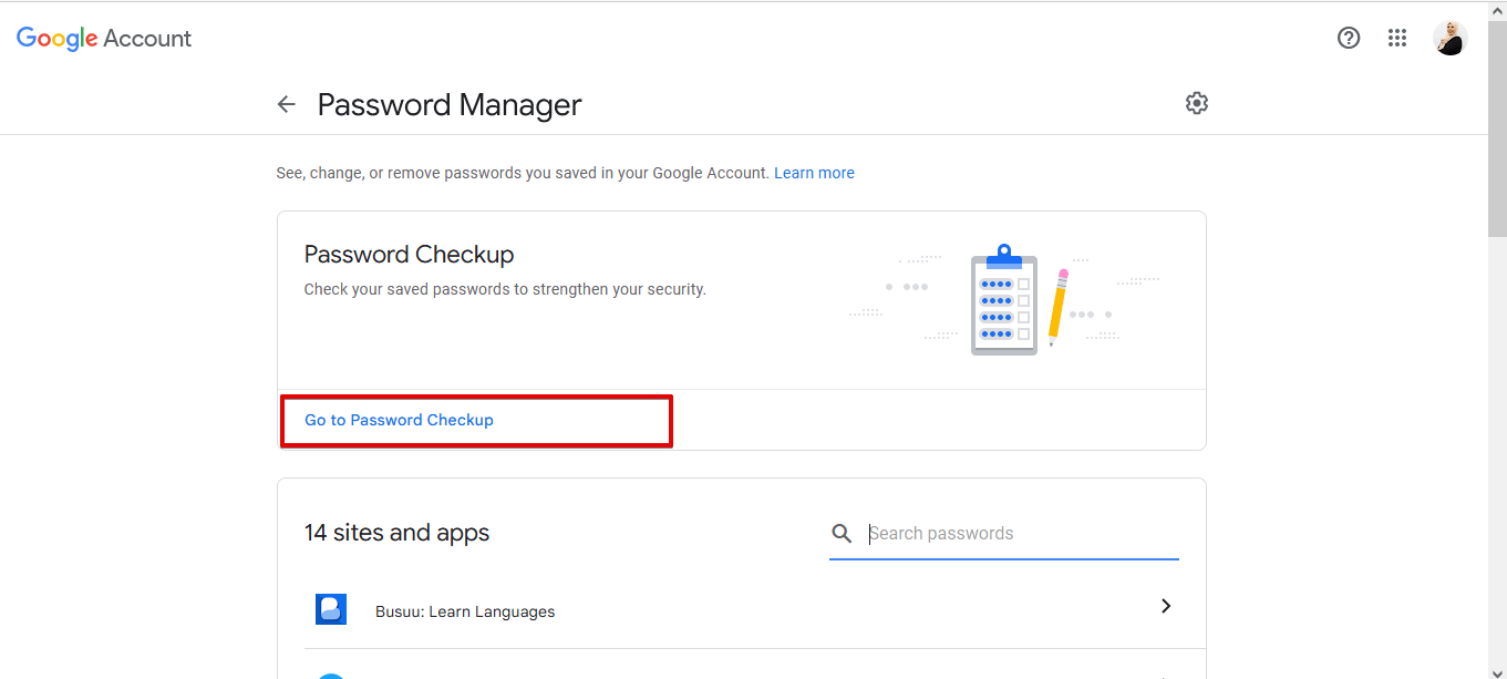 استخدام أداة جوجل Check Passwords