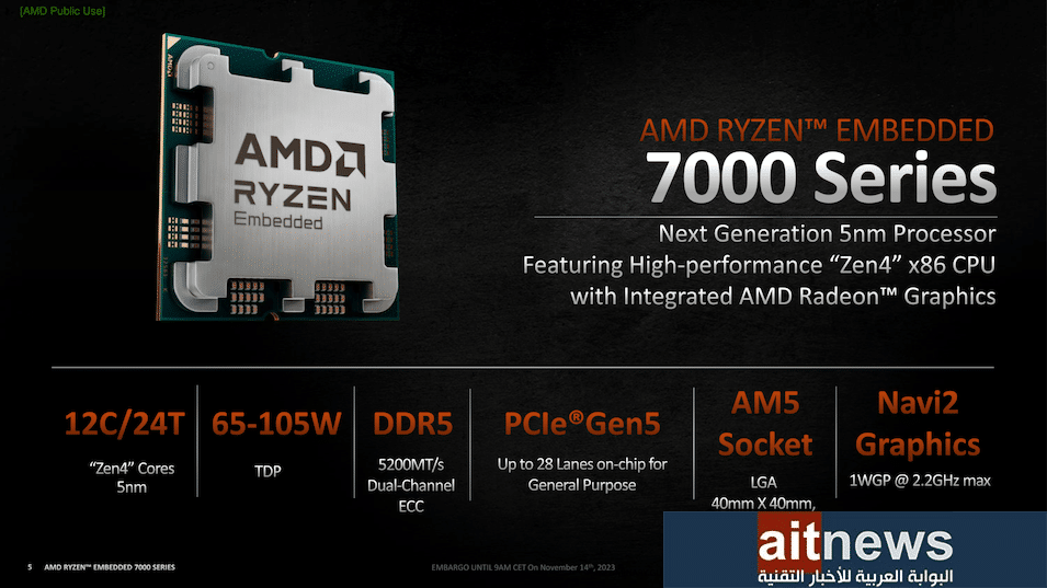 AMD تكشف عن سلسلة المعالجات المركزية Ryzen Embedded 7000