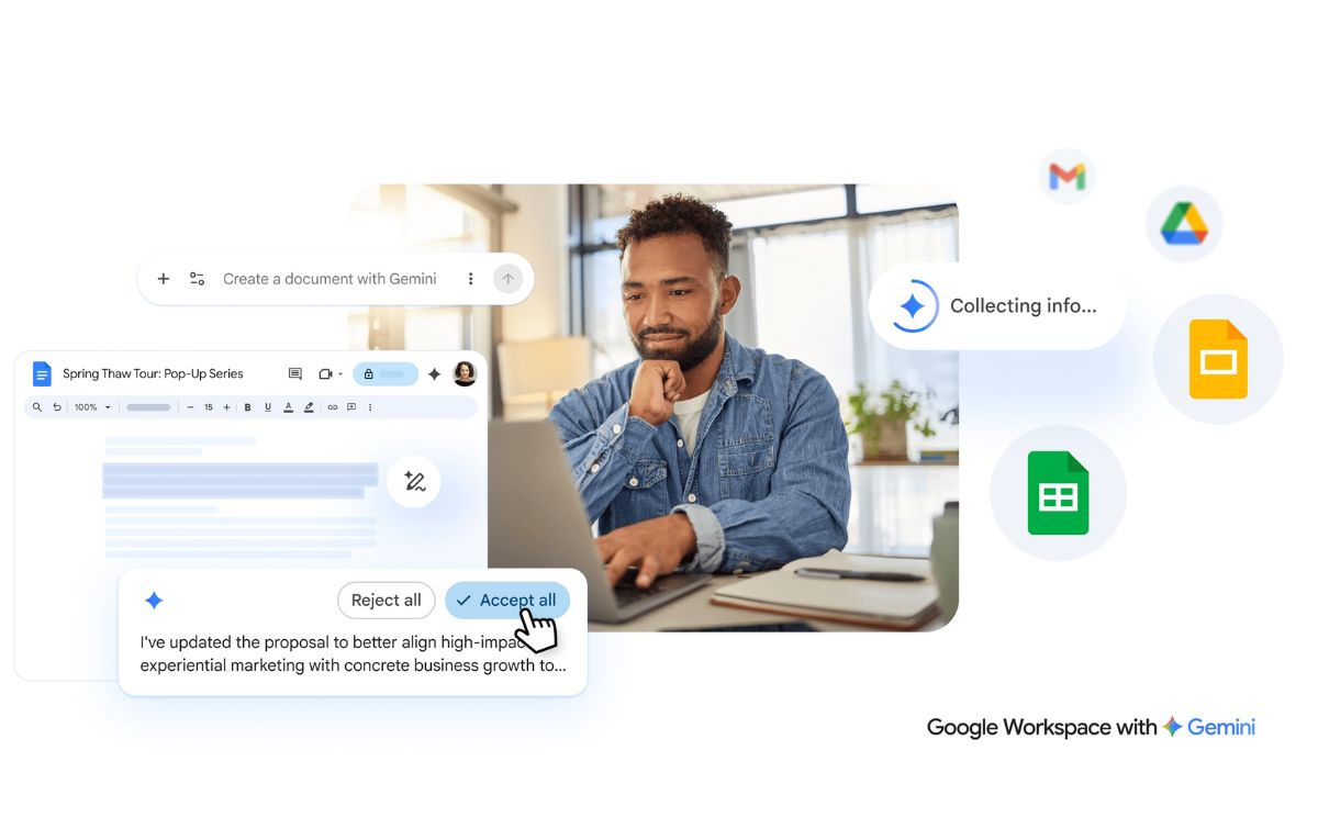 صورة توضح واجهة مساعد Gemini الذكي داخل تطبيقات Google Workspace