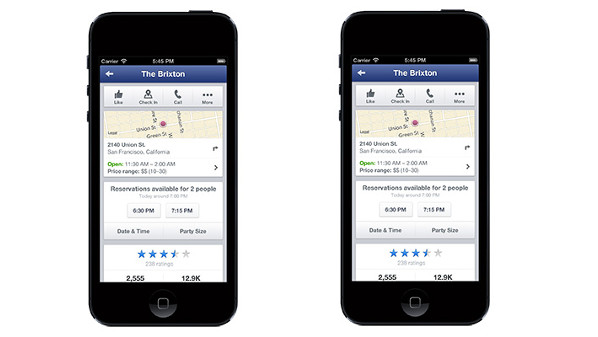 فيسبوك تتيح الحجز في المطاعم لمستخدمي تطبيقها على الهواتف الذكية