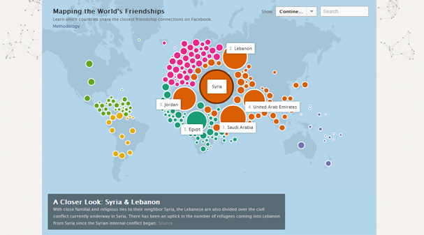 خريطة تفاعلية لجغرافيا الصداقات على فيسبوك