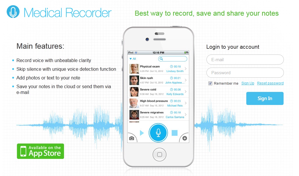 تطبيق لتسجيل الملاحظات الصوتية مخصص للأطباء