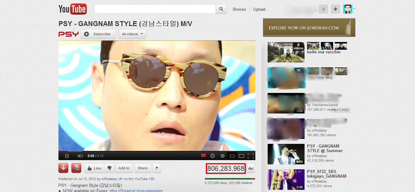 أغنية "Gangnam Style" تحقق أعلى نسبة مشاهدة في تاريخ يوتيوب