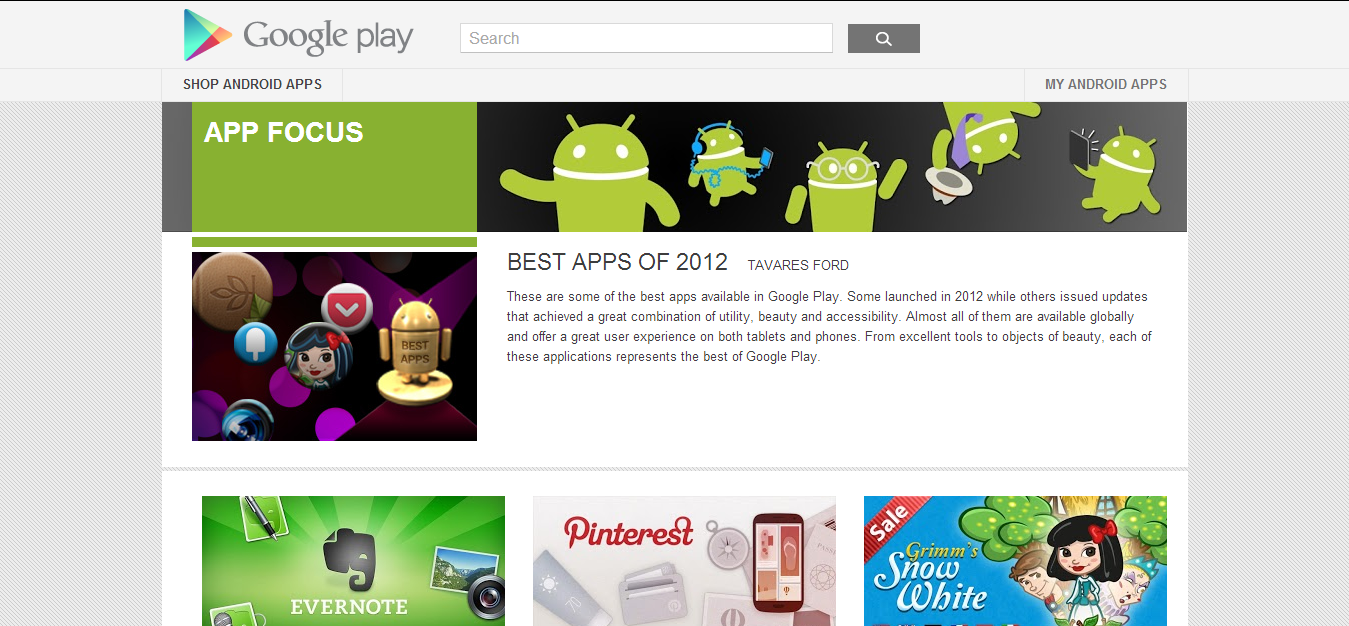 جوجل تنشر قائمة بأفضل التطبيقات للعام 2012